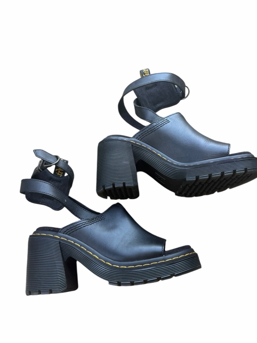 Dr. Martens Millee Chunky Leather Heels Open Toe Sandals Black Platform Women’s - Picture 9 of 16